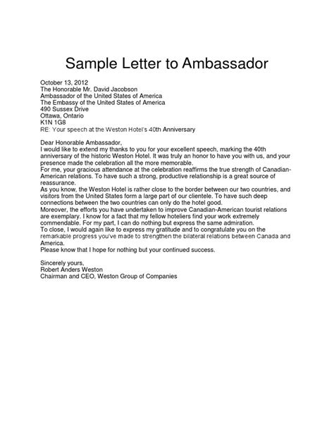 Sample Letter To Ambassador | PDF