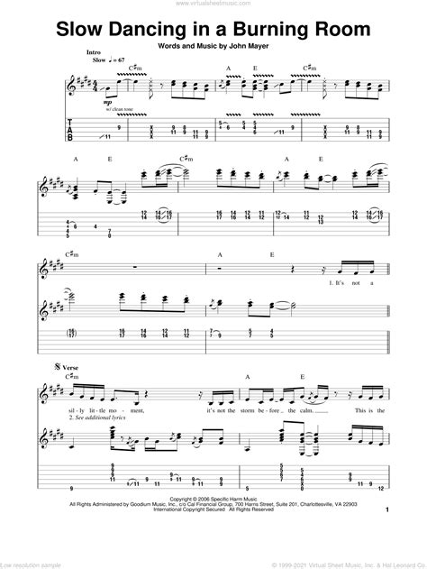 Slow Dancing In A Burning Room sheet music for guitar (tablature, play ...