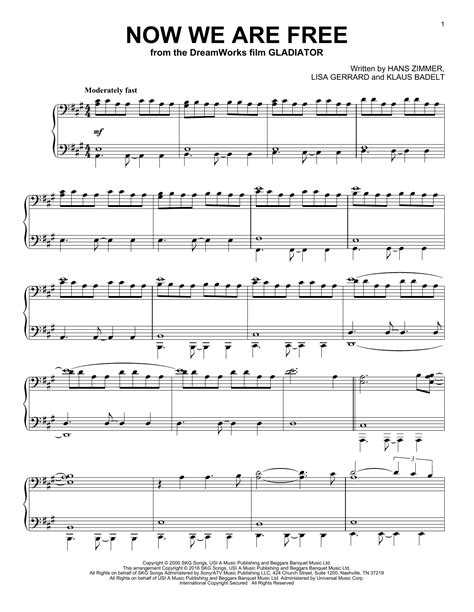 Klaus Badelt "Now We Are Free" Sheet Music Notes, Chords | Piano ...