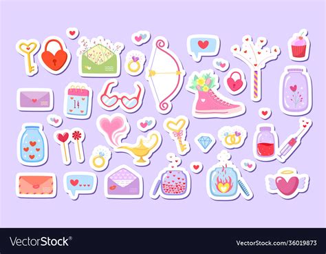 Big set love stickers in flat style with cute Vector Image