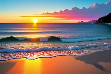 Premium AI Image | Sunrise and sunset light on the ocean beach island ...