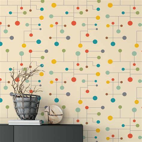 Peel-and-Stick Removable Wallpaper Atomic Teal Mid Century Modern Retro ...