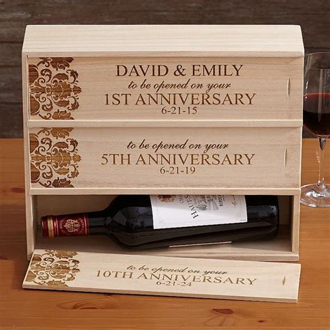 Anniversary Wooden Wine Box | Personal Creations | Wooden wine boxes, Wine box wedding ...