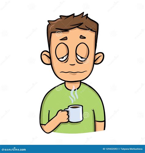 Funny Sleepy Guy with a Cup of Morning Coffee. Cartoon Design Icon. Flat Vector Illustration ...