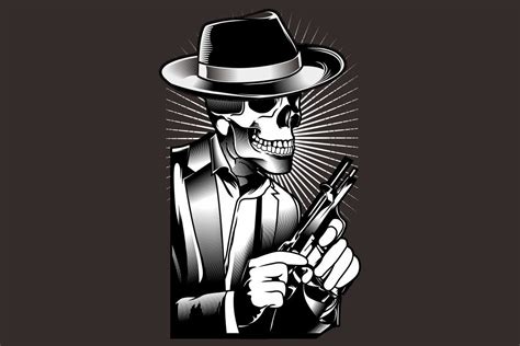 skull mafia with gun hand drawing vector By Epic.Graphic | TheHungryJPEG