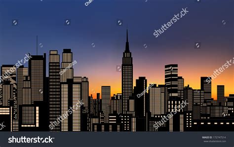 Silhouette Buildings New York City Downtown Stock Vector (Royalty Free) 172747514 | Shutterstock