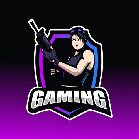 Premium Vector | Gaming character mascot logo woman wearing rifle in ...