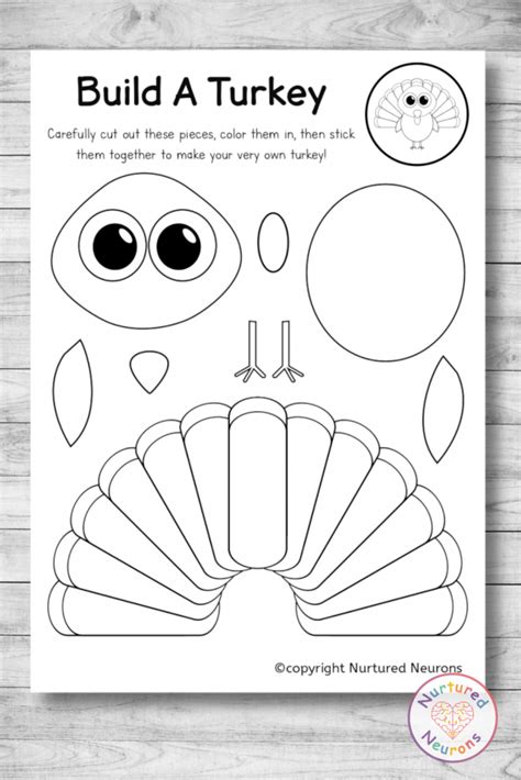 Cut and Paste Build A Turkey Craft (Printable Templates) - Nurtured Neurons