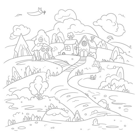 村と草の輪郭スケッチ図をイメージしたぬりえページ ベクターイラスト画像とPNGフリー素材透過の無料ダウンロード - Pngtree