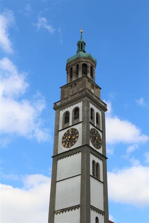 Perlach Tower in Augsburg Against Blue Sky with White Clouds, Germany ...