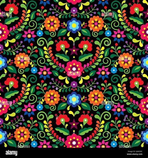 Mexican folk art vector seamless pattern with flowers, textile or fabric print design inspired ...