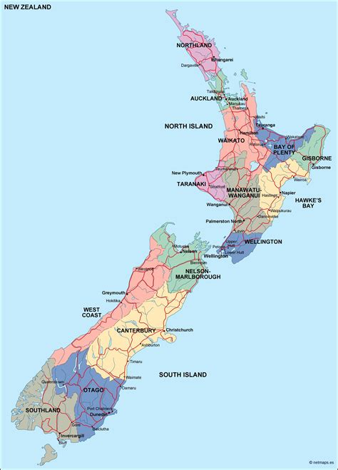 Find new zealand political map. Eps Illustrator Map for a project ...