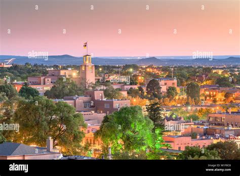 Santa Fe, New Mexico, USA downtown skyline at dusk Stock Photo - Alamy