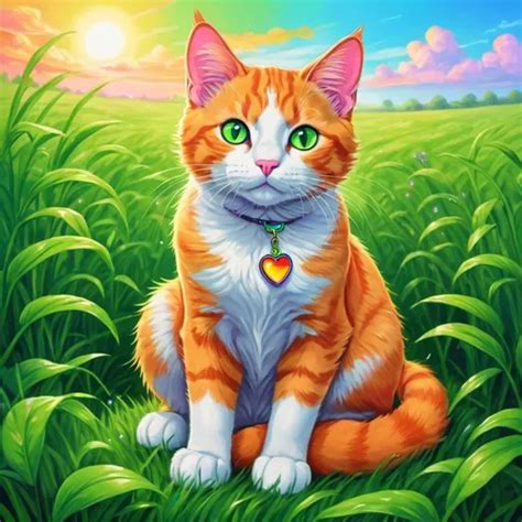 cartoon cat sitting in sunflowers