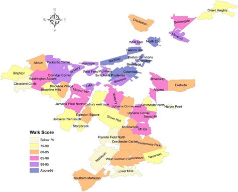 WalkScore for Boston neighborhoods map | Download Scientific Diagram