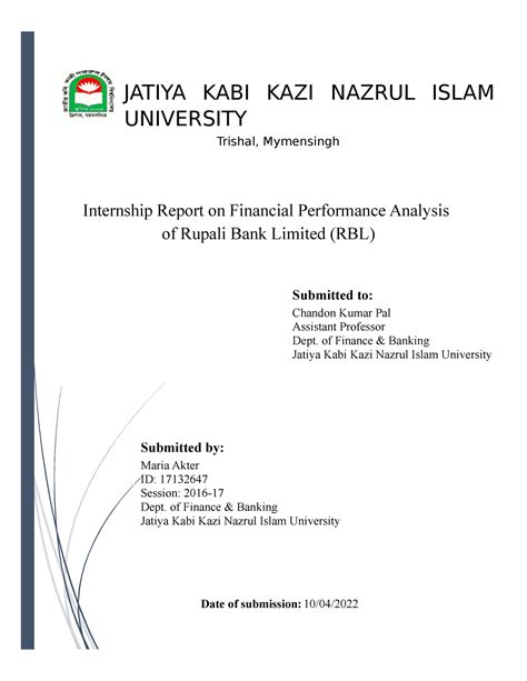 Financial Performance Analysis of RBL - JATIYA KABI KAZI NAZRUL ISLAM ...