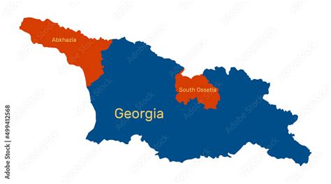 Georgia map. Detailed blue silhouette. Regions of South Ossetia and ...