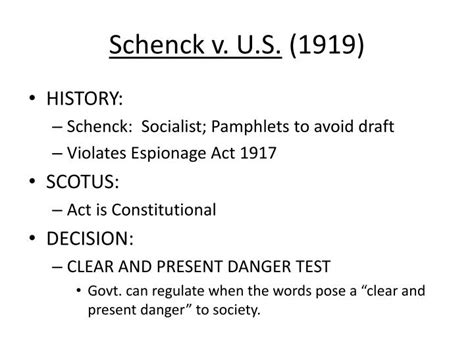 PPT - Schenck v. U.S. (1919) PowerPoint Presentation, free download ...