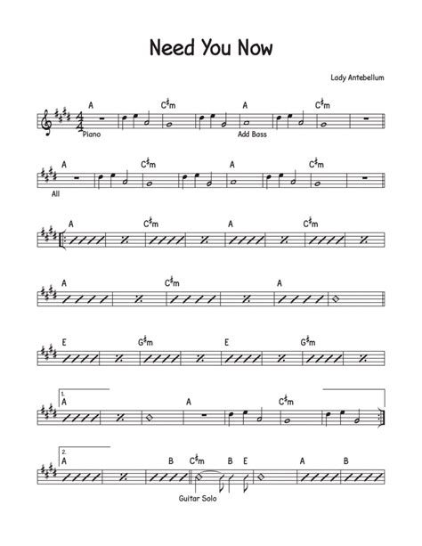 Need You Now (arr. David M Fagnant) by Lady Antebellum Sheet Music for ...