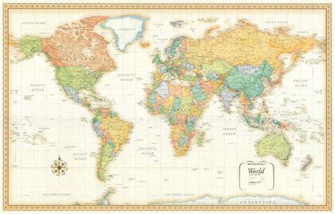 32x50 Rand McNally World Classic Wood Framed Wall Map Mural Poster Art ...