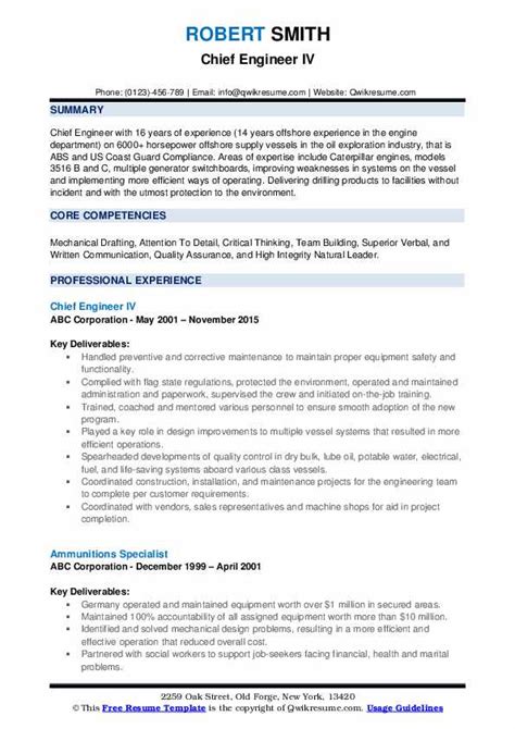 Chief Engineer Resume Samples | QwikResume