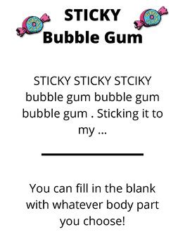 STICKY Bubble Gum Song Card by Helping Others | TPT