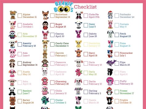 Printable Beanie Boo Checklist - Printable Word Searches