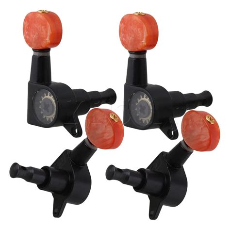 Yibuy Red Button Zinc Alloy 2L+2R Black UKULELE Tuning Pegs for UKULELE ...