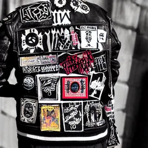 a punk jacket covered in band patches and anarchists | Stable Diffusion ...