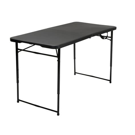 4 ft. Indoor Outdoor Adjustable Height Center Fold Table with Carrying Handle, Black - Walmart ...