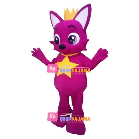 Cartoon Pinkfong Wearing Golden Crown Mascot Costume