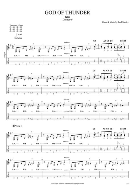 God of Thunder by Kiss - Full Score Guitar Pro Tab | mySongBook.com