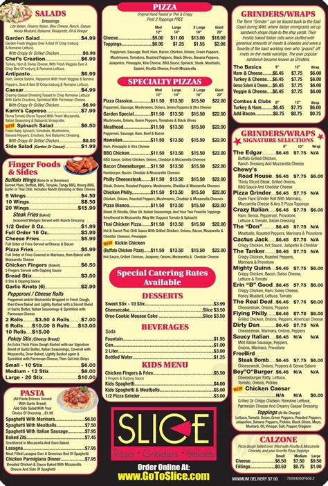 Slice Pizzeria & Wing House menu in Tampa, Florida, USA