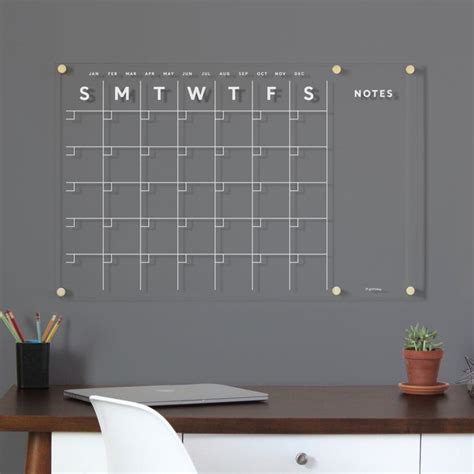 Acrylic Calendar With Side Notes Dry Erase Calendar for Wall WHITE TEXT Lucite Calendar - Etsy ...