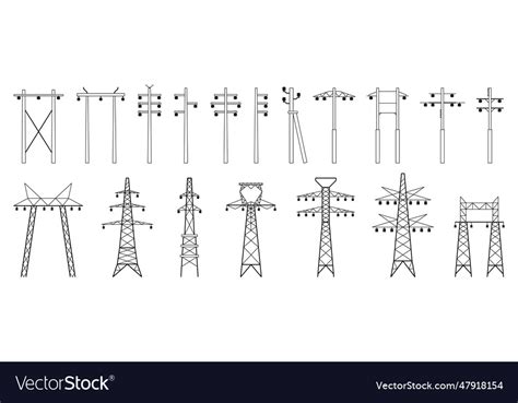 Electric pylons set tower construction Royalty Free Vector