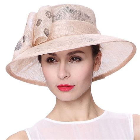 Women Hats Summer Hat Sinamay Bow Polka Dot - Light Champagne ...