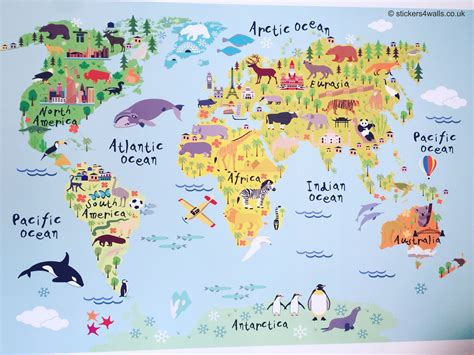 World Map Wall Sticker for Kids, Map of the World Wall Graphic, Kids World Map Wall Art ...