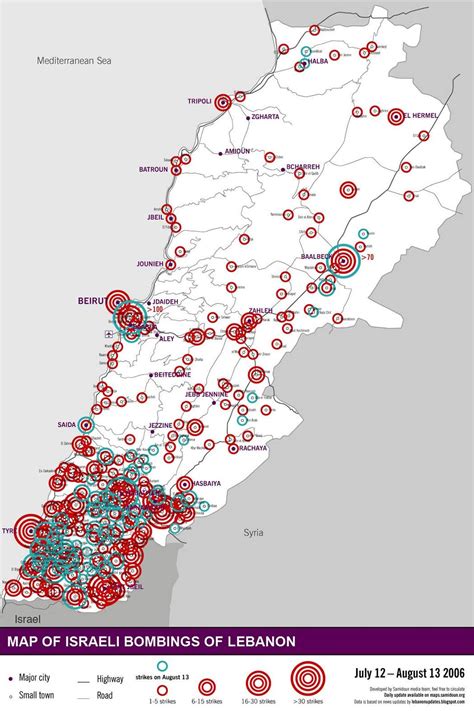 A Map of Israeli Bombings of Lebanon: July - August 2006 | Historical ...