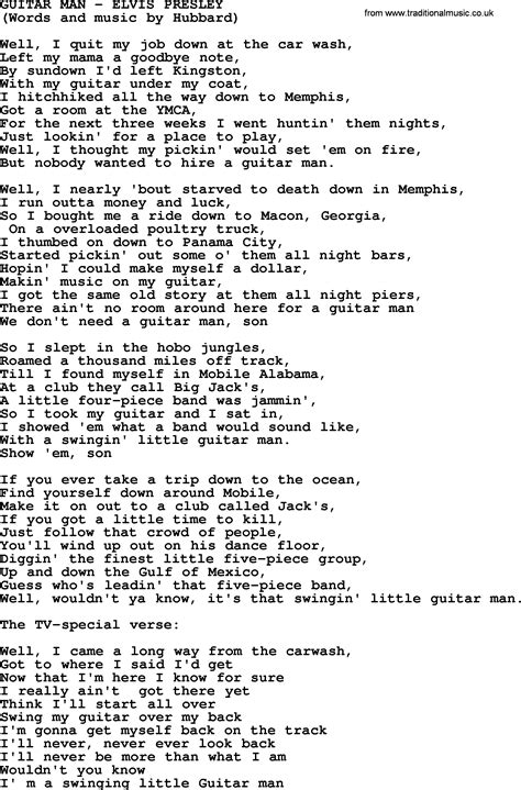 Guitar Man by Elvis Presley - lyrics