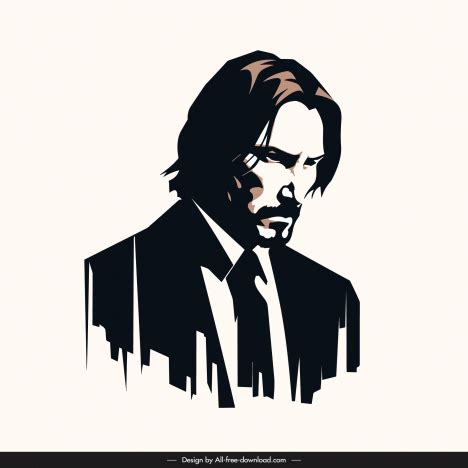 John wick portrait handdrawn silhouette cartoon vectors stock in format ...