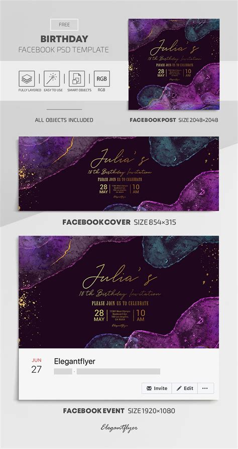 Birthday - Free Facebook Cover Template in PSD + Post + Event cover - 10029436 | by ElegantFlyer