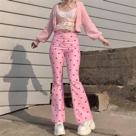 Y2K AESTHETIC PINK HEART PANTS | Pink outfits, Girly outfits, Cute outfits