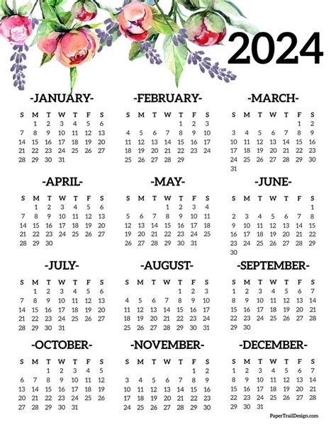 Calendar 2024 Printable One Page | Paper Trail Design | Calendario ...