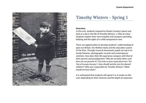 A Day in the Life of Timothy Winters | Teaching Resources