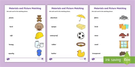 Materials Word and Picture Matching Worksheet (teacher made)