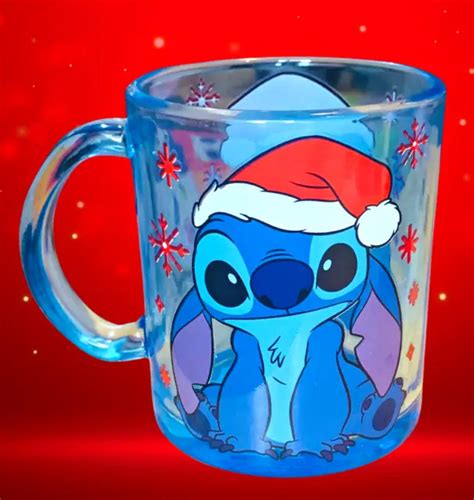 DISNEY LILO & Stitch Christmas Holiday Glass Mug Santa Hat Stitch Blue Glass $22.99 - PicClick