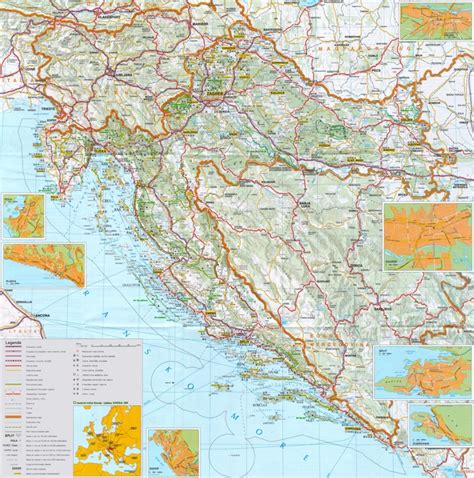 Large detailed map of Croatia with cities and towns