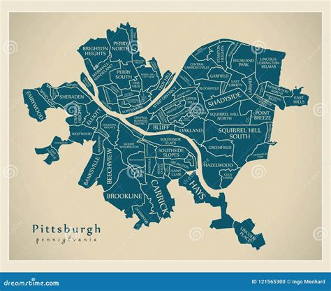 Pittsburgh Neighborhood Map Cartoon Vector | CartoonDealer.com #48107115