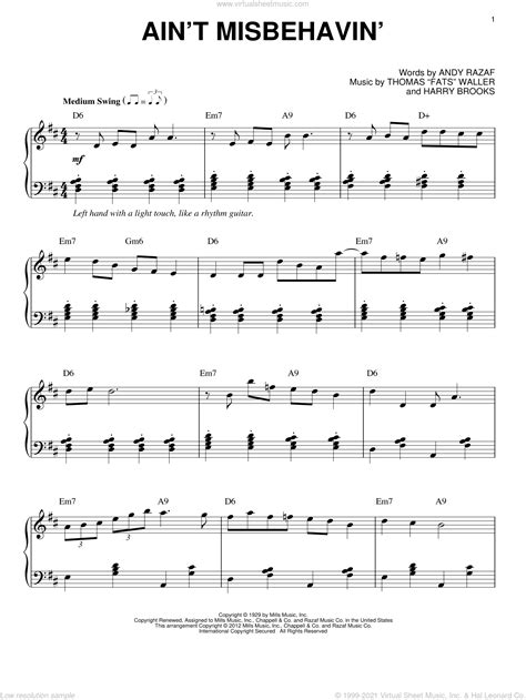 Fats Waller - Ain't Misbehavin' sheet music for piano solo [PDF]