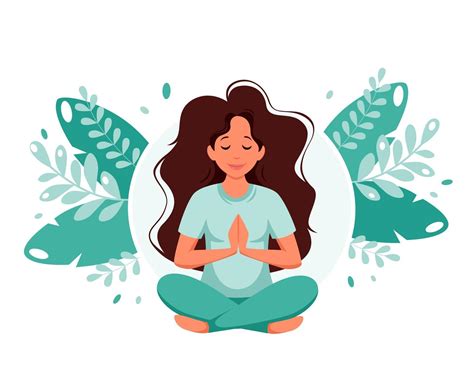 Woman meditating on leaves background. Healthy lifestyle, yoga, meditation, relax, recreation ...